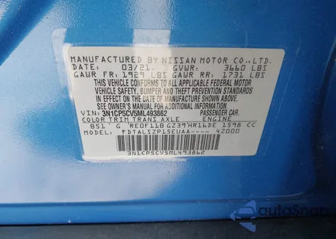 2021 Nissan Kicks Sv Xtronic Cvt z USA, uszkodzony, nr VIN 3N1CP5CV5ML493862